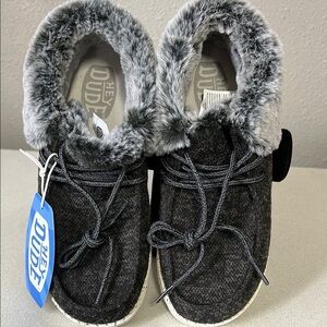 Hey Dude Charcoal Shoes with Faux Fur Lining